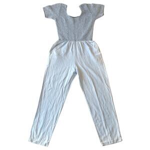 Vintage 80s Denim Jumpsuit With Smocked Top and Pockets Women's ML